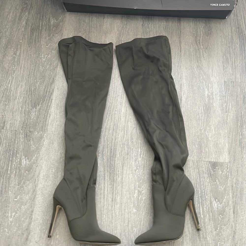 Olive thigh high boots
